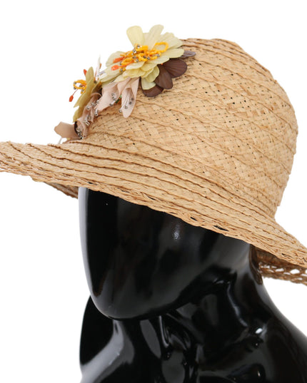 Dolce & Gabbana Beige Wide Brim Floral Bucket Capello Hat