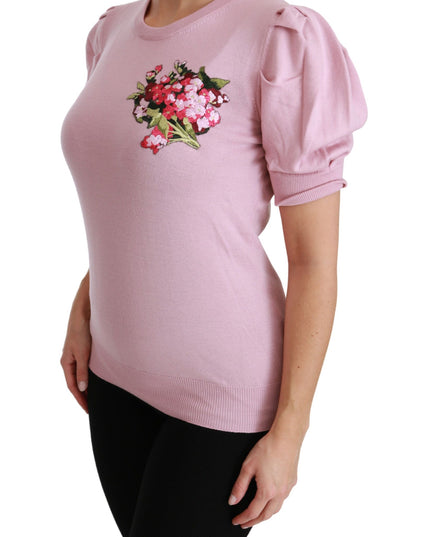 Dolce & Gabbana Pink Floral Embroidered Blouse Wool Top