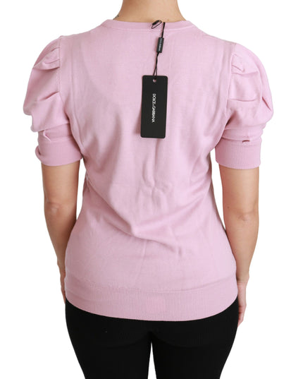 Dolce & Gabbana Pink Floral Embroidered Blouse Wool Top
