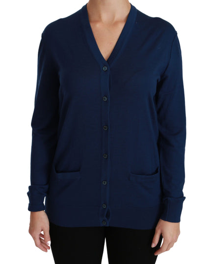 Dolce & Gabbana Blue Button Cardigan Virgin Wool Sweater