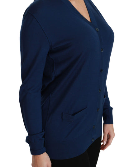 Dolce & Gabbana Blue Button Cardigan Virgin Wool Sweater