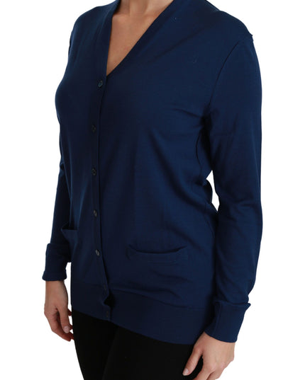 Dolce & Gabbana Blue Button Cardigan Virgin Wool Sweater