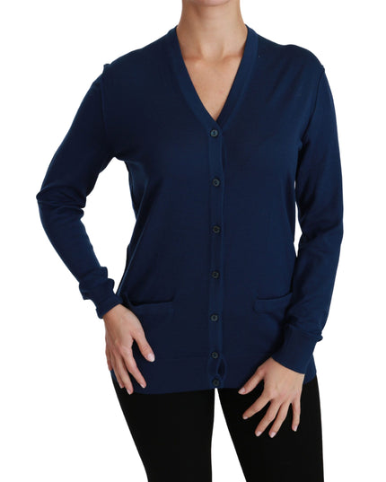 Dolce & Gabbana Blue Button Cardigan Virgin Wool Sweater