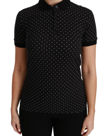 Dolce & Gabbana Black Dotted Collared Polo Shirt Cotton Top