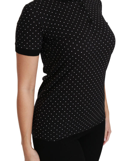 Dolce & Gabbana Black Dotted Collared Polo Shirt Cotton Top