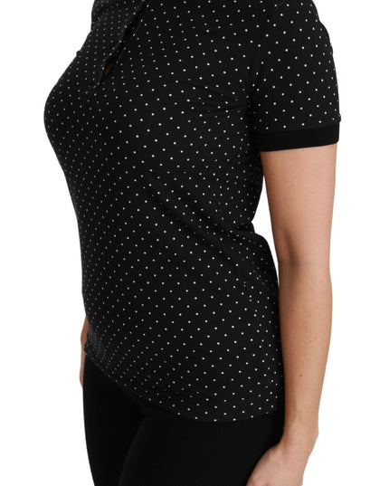 Dolce & Gabbana Black Dotted Collared Polo Shirt Cotton Top