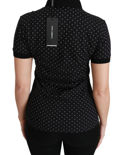 Dolce & Gabbana Black Dotted Collared Polo Shirt Cotton Top