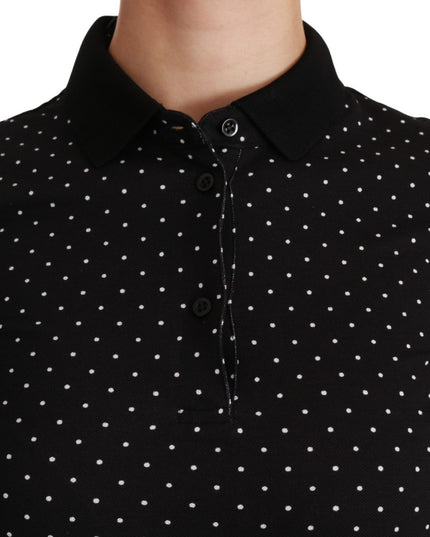 Dolce & Gabbana Black Dotted Collared Polo Shirt Cotton Top