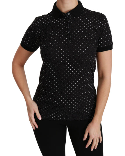 Dolce & Gabbana Black Dotted Collared Polo Shirt Cotton Top