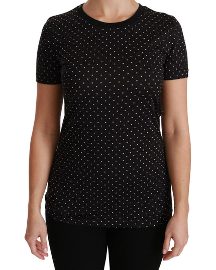 Dolce & Gabbana Black Dotted Crewneck Cotton Top T-shirt