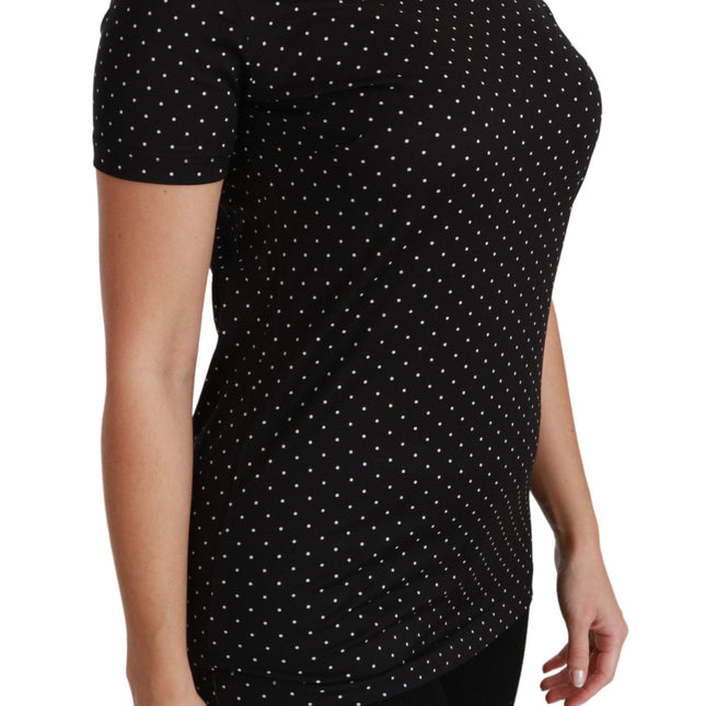 Dolce & Gabbana Black Dotted Crewneck Cotton Top T-shirt