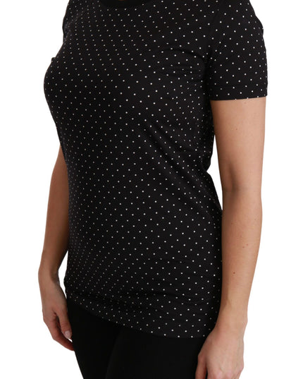 Dolce & Gabbana Black Dotted Crewneck Cotton Top T-shirt
