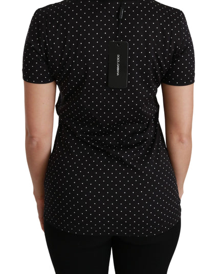 Dolce & Gabbana Black Dotted Crewneck Cotton Top T-shirt