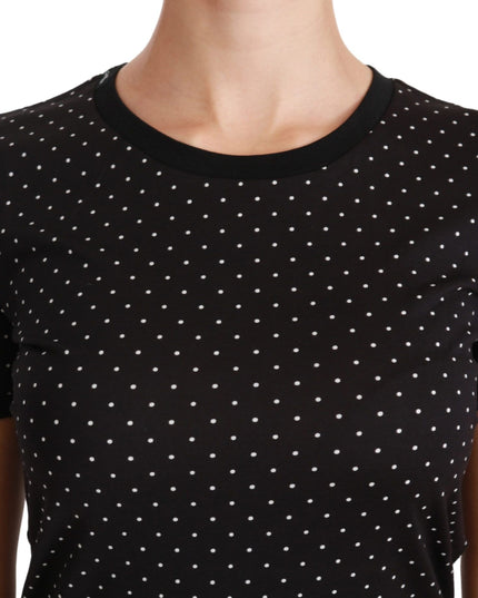 Dolce & Gabbana Black Dotted Crewneck Cotton Top T-shirt
