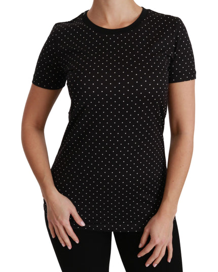 Dolce & Gabbana Black Dotted Crewneck Cotton Top T-shirt