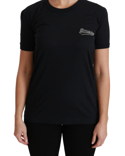 Dolce & Gabbana Blue Amore Patch Crewneck Cotton Top T-shirt
