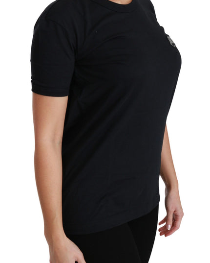 Dolce & Gabbana Blue Amore Patch Crewneck Cotton Top T-shirt