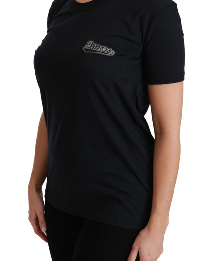 Dolce & Gabbana Blue Amore Patch Crewneck Cotton Top T-shirt