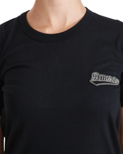 Dolce & Gabbana Blue Amore Patch Crewneck Cotton Top T-shirt