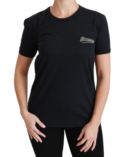 Dolce & Gabbana Blue Amore Patch Crewneck Cotton Top T-shirt