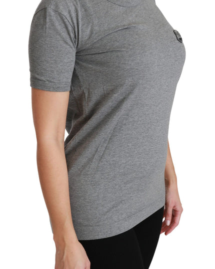 Dolce & Gabbana Gray Crewneck Amore Patch Cotton Top T-shirt