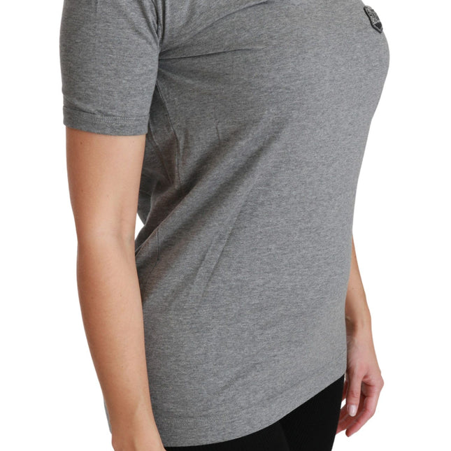 Dolce & Gabbana Gray Crewneck Amore Patch Cotton Top T-shirt