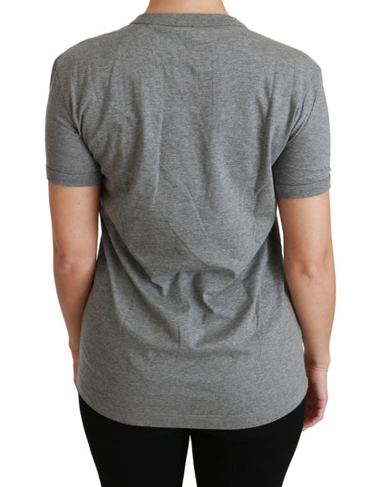 Dolce & Gabbana Gray Crewneck Amore Patch Cotton Top T-shirt