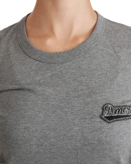Dolce & Gabbana Gray Crewneck Amore Patch Cotton Top T-shirt