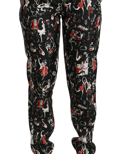 Dolce & Gabbana Black Silk Instrument Mid Waist Pants