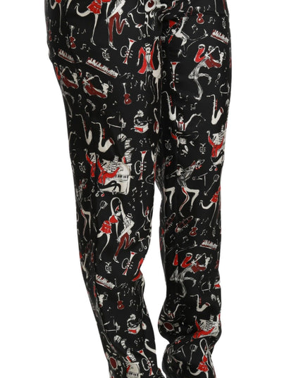 Dolce & Gabbana Black Silk Instrument Mid Waist Pants