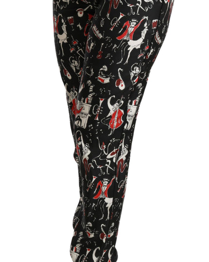 Dolce & Gabbana Black Silk Instrument Mid Waist Pants