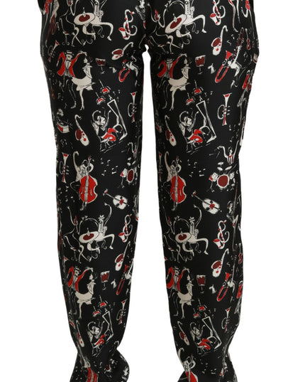 Dolce & Gabbana Black Silk Instrument Mid Waist Pants