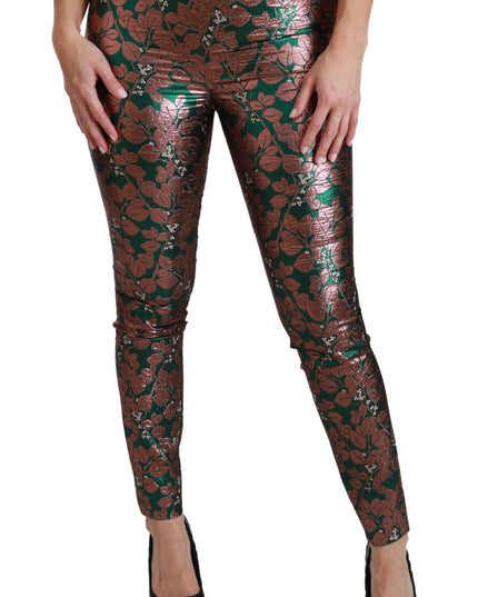 Dolce & Gabbana Green Bronze Leaf Tights Skinny Pants