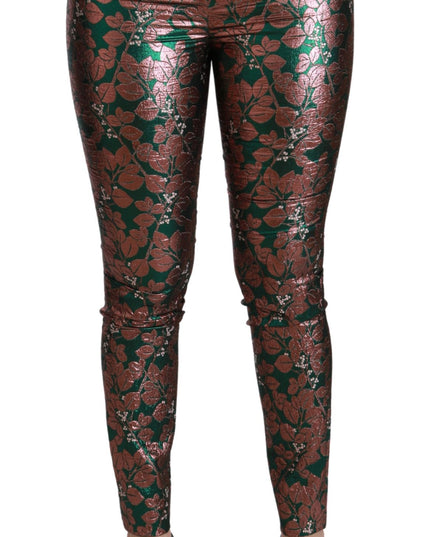 Dolce & Gabbana Green Bronze Leaf Tights Skinny Pants
