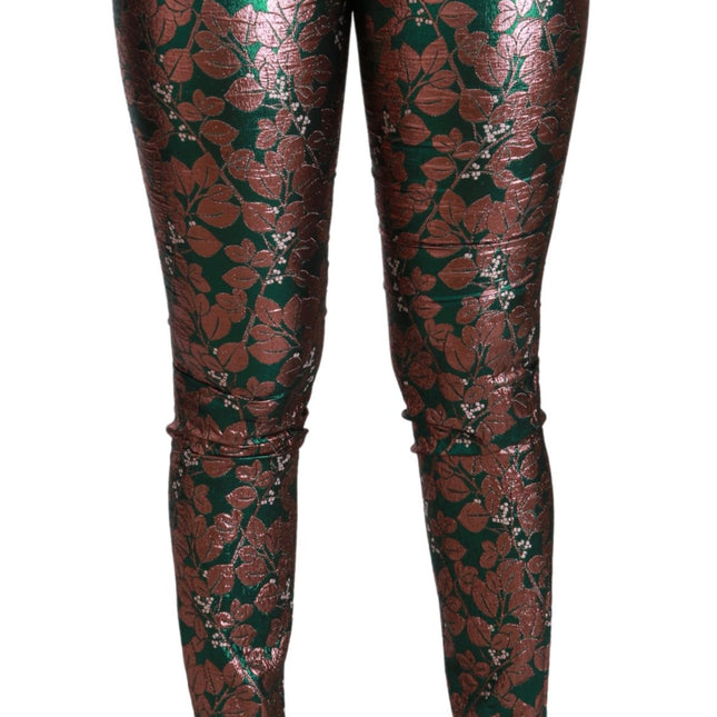 Dolce & Gabbana Green Bronze Leaf Tights Skinny Pants