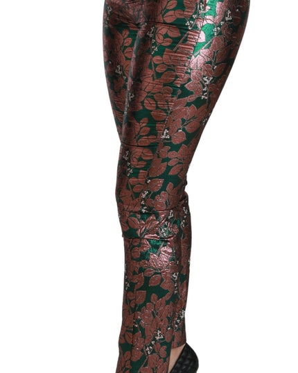 Dolce & Gabbana Green Bronze Leaf Tights Skinny Pants