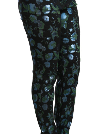 Dolce & Gabbana Blue Green Floral Metallic Slim Pants