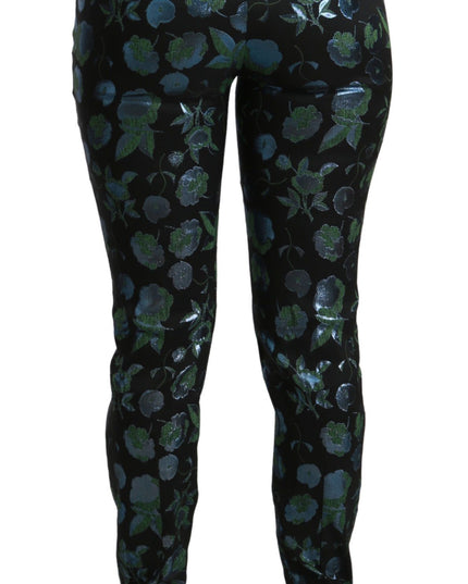 Dolce & Gabbana Blue Green Floral Metallic Slim Pants