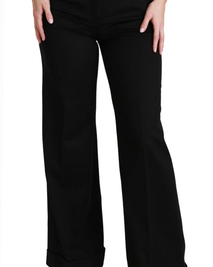 Dolce & Gabbana Black Wide Leg Flared Trouser Cashmere Pants