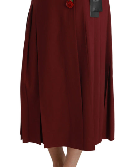 Dolce & Gabbana Red High Waist Pleated Maxi Wool Skirt