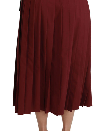 Dolce & Gabbana Red High Waist Pleated Maxi Wool Skirt