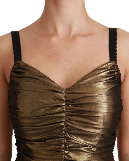 Dolce & Gabbana Gold Metallic Stretch Bodycon Ruched Dress