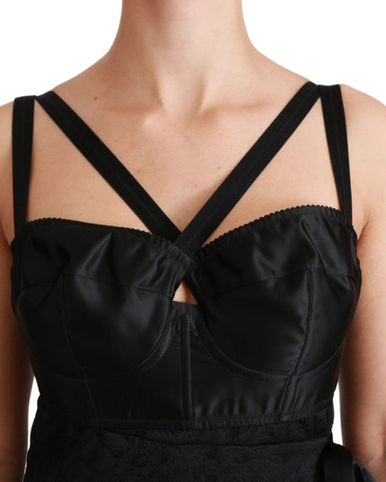 Dolce & Gabbana Black Stretch Satin Jacquard Mini Dress