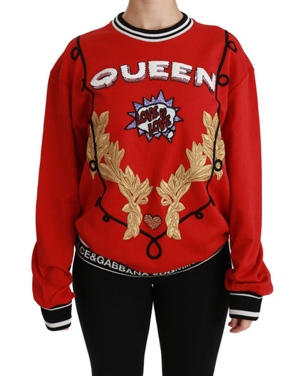 Dolce & Gabbana Red Queen Sequined Love Pullover Sweater