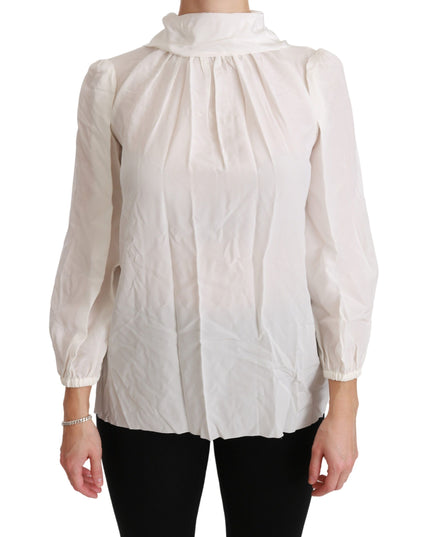 Dolce & Gabbana White Turtle Neck Blouse Shirt Silk Top