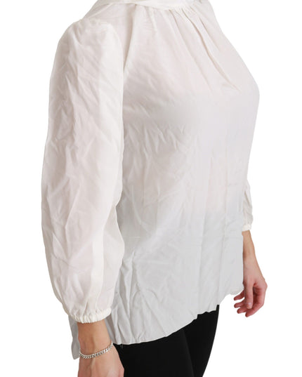 Dolce & Gabbana White Turtle Neck Blouse Shirt Silk Top