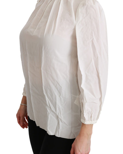 Dolce & Gabbana White Turtle Neck Blouse Shirt Silk Top
