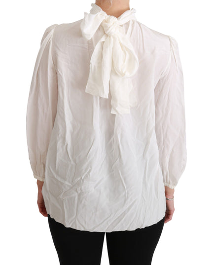 Dolce & Gabbana White Turtle Neck Blouse Shirt Silk Top