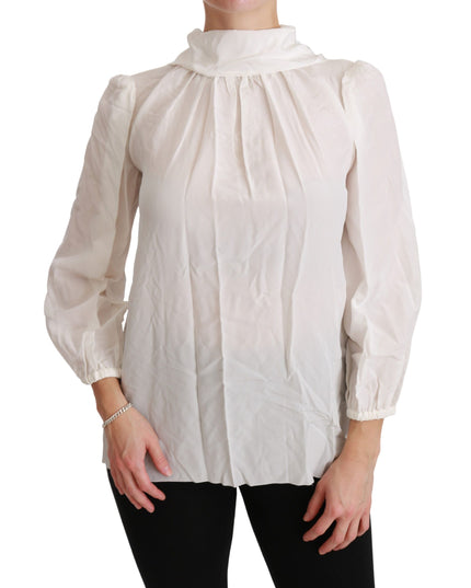 Dolce & Gabbana White Turtle Neck Blouse Shirt Silk Top