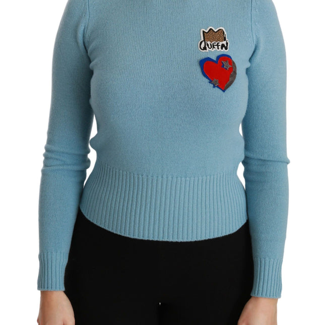 Dolce & Gabbana Blue Wool Queen Heart Pullover Sweater